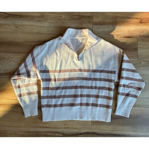 Thread and Supply Quarter Zip Mock Neck Ivory Camel Stripe Size XL Sweater
